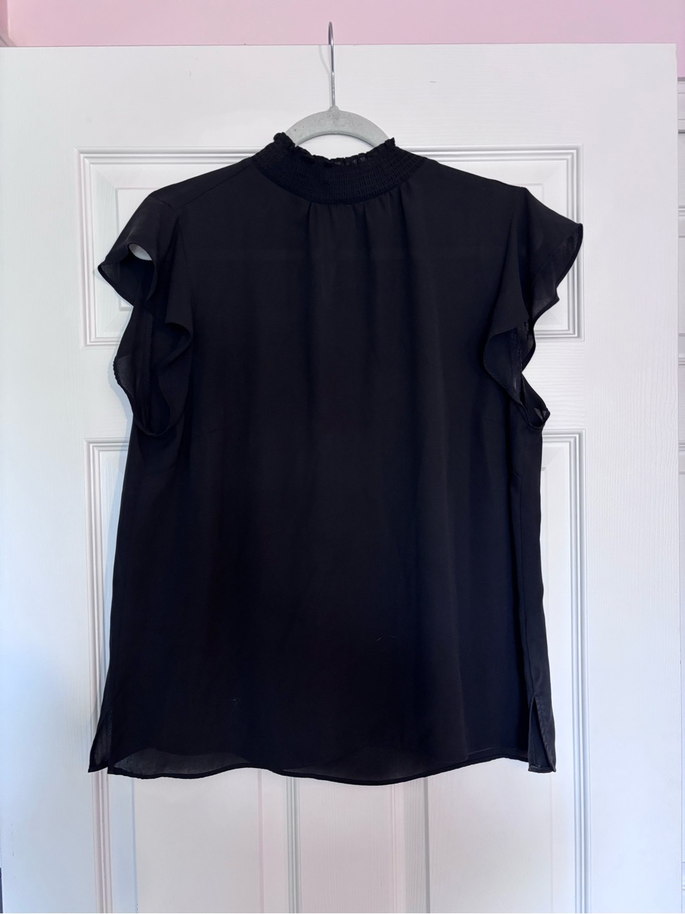 Vince Camuto Black Mock Neck Ruffle Sleeve Blouse